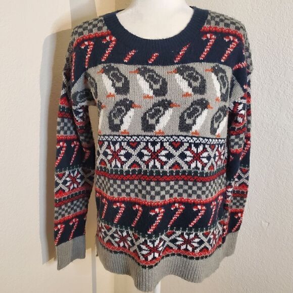 Abercrombie&Fitch Penguin Candy Cane Wool Blend Holiday Sweater Size Medium - Picture 13 of 13